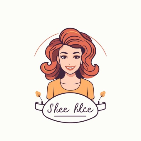 Smiling woman with a banner for your text. Vector illustration.