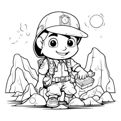 Illustration of a Cute Little Boy Hiking with a Treasure