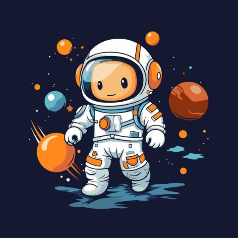 Astronaut with a ball. Vector illustration on a dark background.