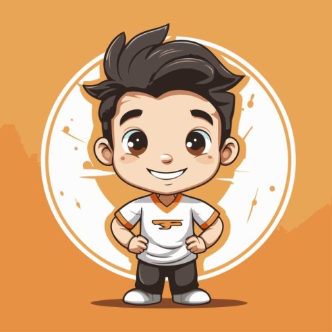 Cute boy cartoon character isolated on orange background vector