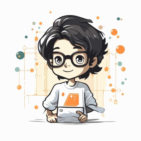 Cute little boy in glasses and apron. Vector illustration.