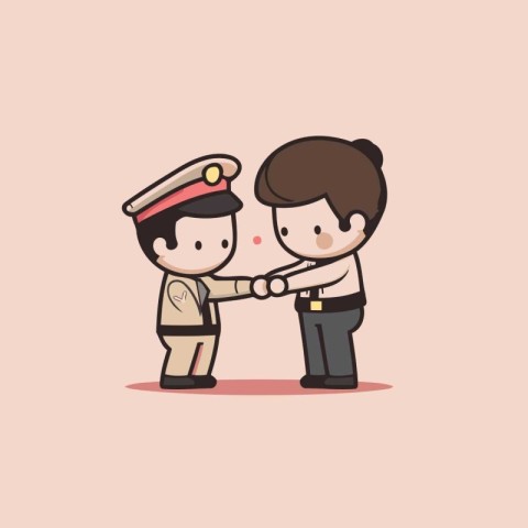 cute pilot and stewardess with hand shake cartoon vector illustr