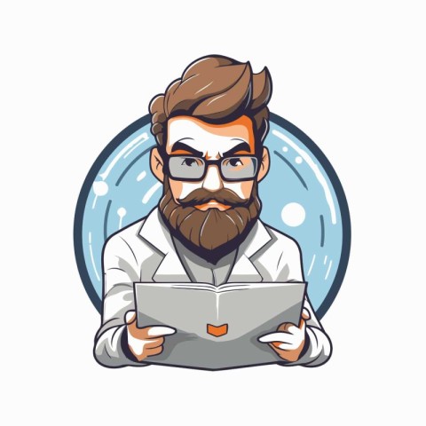 Scientist with a book in his hands. Vector illustration on white