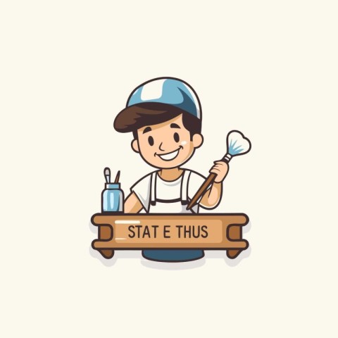 Cute boy with tools. Vector illustration in flat cartoon style.