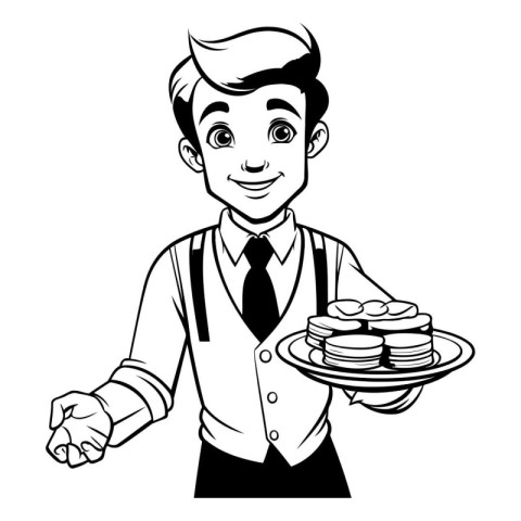 young waiter with pancakes cartoon vector illustration graphic d