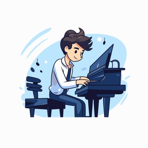 Pianist playing the piano. Vector illustration in cartoon style.