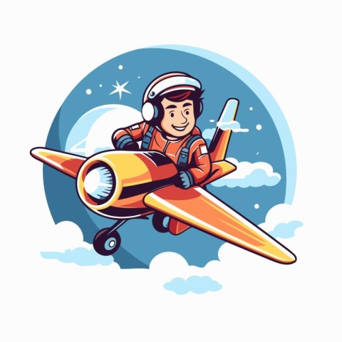 Vector illustration of a cartoon pilot with airplane on the back