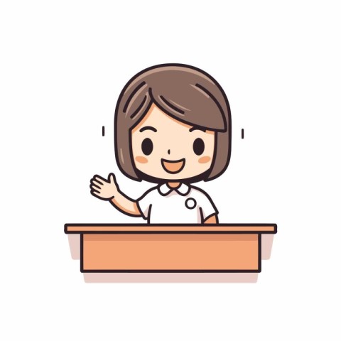 Cartoon female nurse or receptionist showing thumbs up. Vector i