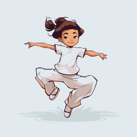 Vector illustration of a girl in a white T-shirt jumping.