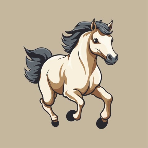 Horse running vector illustration isolated on beige background.