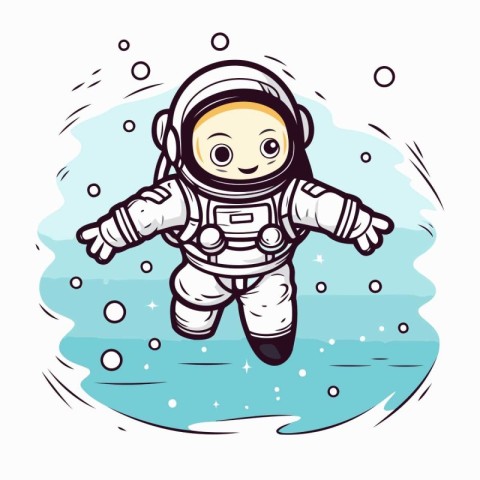 Cartoon astronaut in outer space. Vector illustration for your d