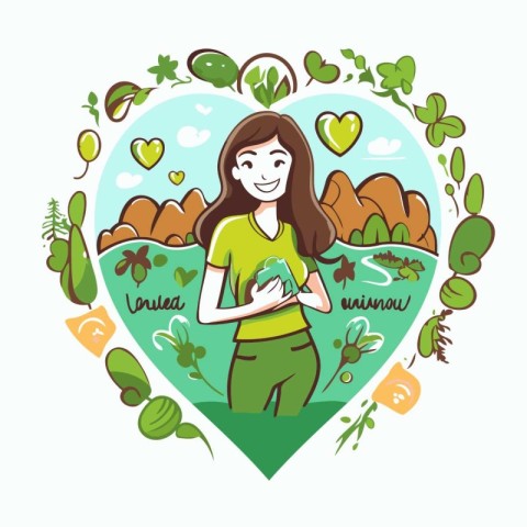 Vector illustration of a young woman holding a baby in her hands