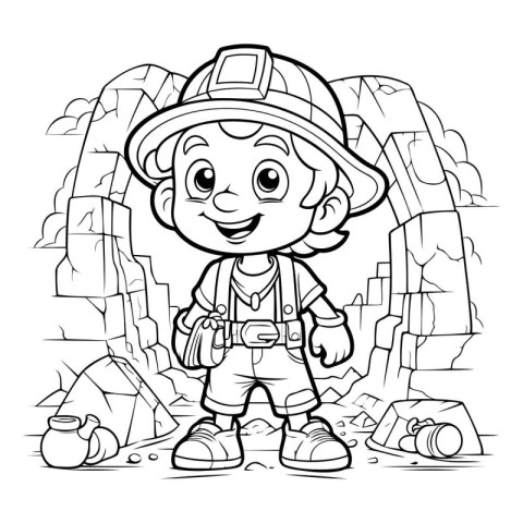 Coloring Page Outline Of a Little Boy in a Miner Helmet