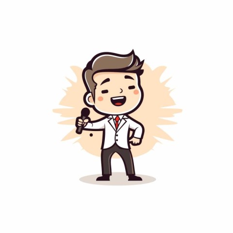 Businessman Holding Microphone - Mascot Character Vector Illustr