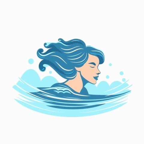 Beautiful woman in the water. Vector illustration in flat style.