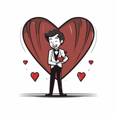 Businessman with a heart in his hand. Vector Illustration.