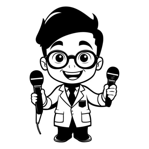 cartoon man holding a microphone on white background vector illu