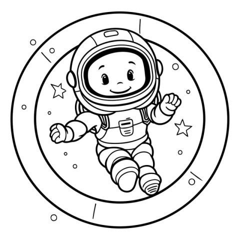 Coloring book for children: astronaut in the circle. Vector illu