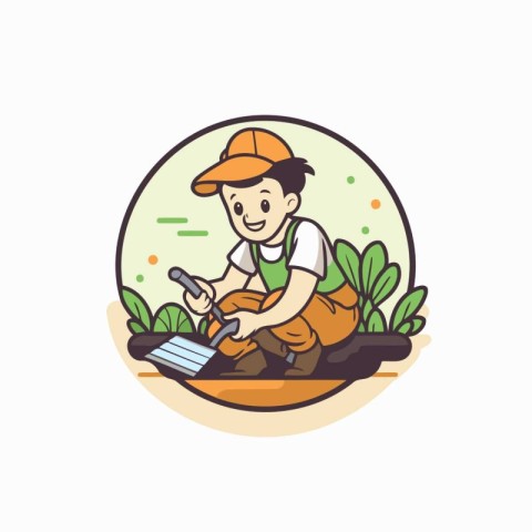 Gardener working in the garden. Vector illustration in cartoon s