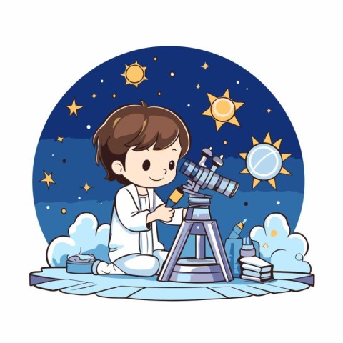 Boy with telescope and books cartoon icon. Astronomy science and