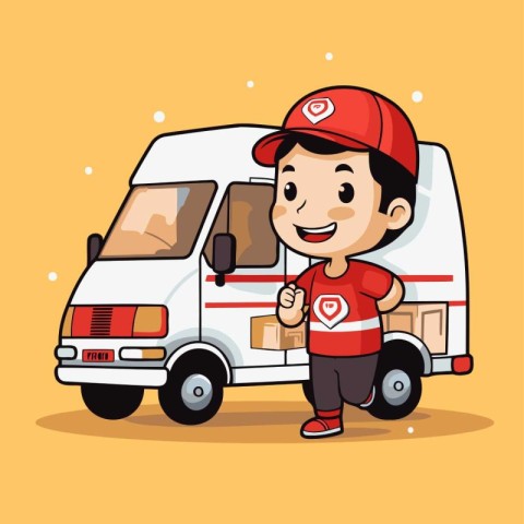 Courier cartoon character. Vector illustration of a delivery man