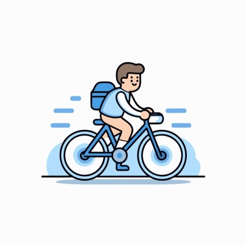 Young man riding a bike. Vector illustration in flat design styl