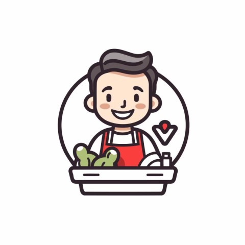 Man washing vegetables in the sink. Vector illustration. Flat de