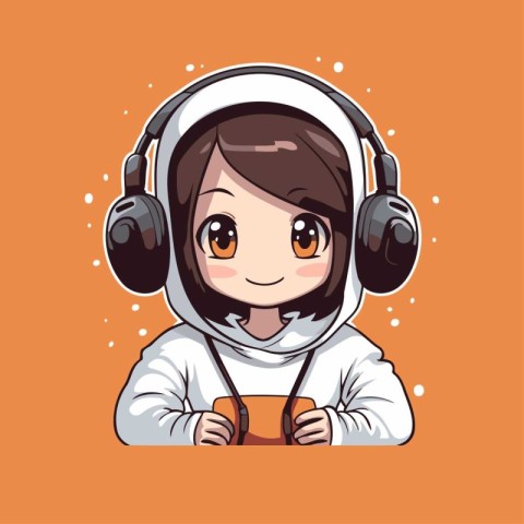 Cute little girl in astronaut costume with headphones. Vector il