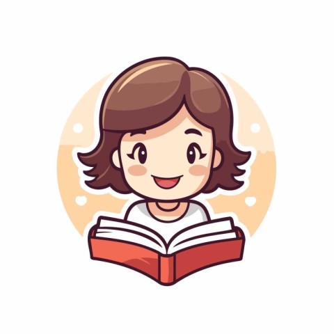 Cute little girl reading a book. Vector illustration in cartoon