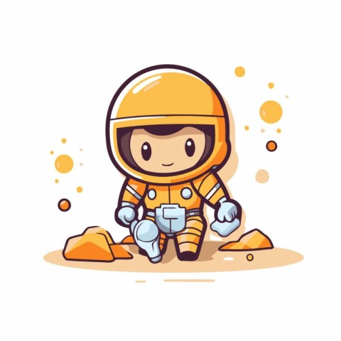 Astronaut cartoon vector illustration. Cute little boy in space