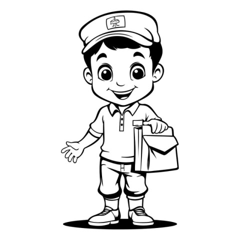 Cute boy in sailor cap holding briefcase cartoon vector illustra