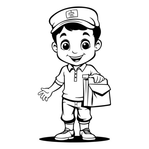 Cute boy in sailor cap holding briefcase cartoon vector illustra