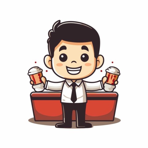 Businessman drinking coffee cartoon character vector design. Bus