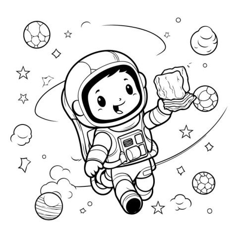 Cute cartoon astronaut in space. Vector illustration for colorin