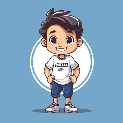 Cute boy cartoon character vector illustration. Cartoon boy in t