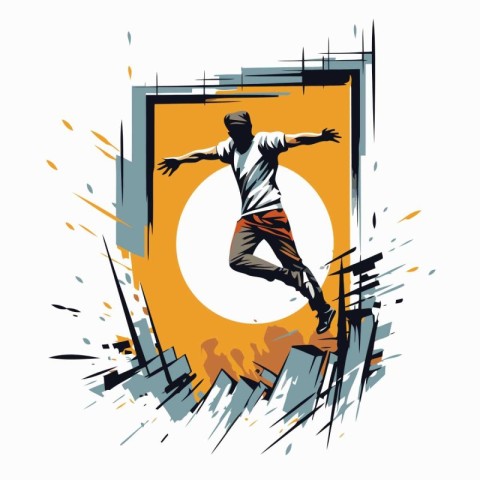 Vector illustration of a man jumping on a wall with space for te