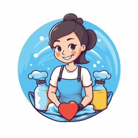 Girl with a heart in her hands. Vector illustration on white bac