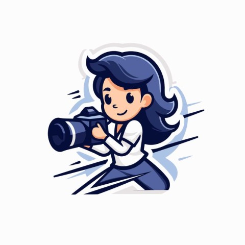 Photographer Girl with Camera Vector Icon Logo Design Illustrati