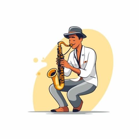 Jazz musician playing the saxophone. Vector illustration in cart