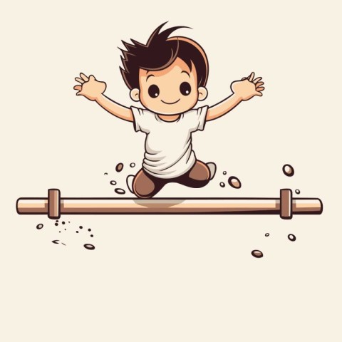 Boy jumping on a seesaw. Vector illustration in cartoon style.