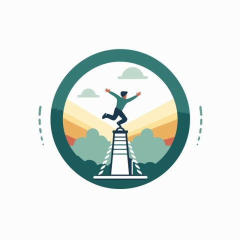 Businessman jumping on ladder. Flat style vector illustration. B