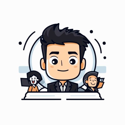 Businessman and business team. Vector illustration in a flat sty