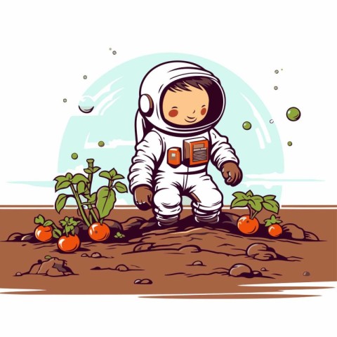 Cute cartoon astronaut in outer space. Vector illustration for y