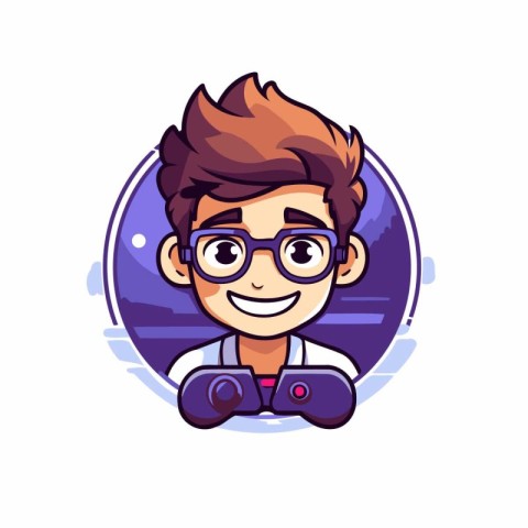 Boy playing video games with joystick. Vector illustration. Cart