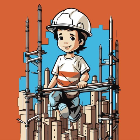 Vector illustration of a boy in a construction helmet on a backg