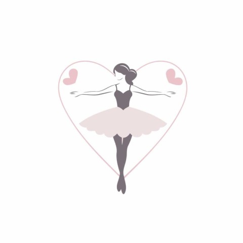 Ballet ballerina silhouette in heart shape. Vector illustration.