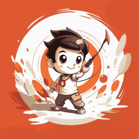 Cute cartoon boy with bow and arrow. Vector illustration on oran