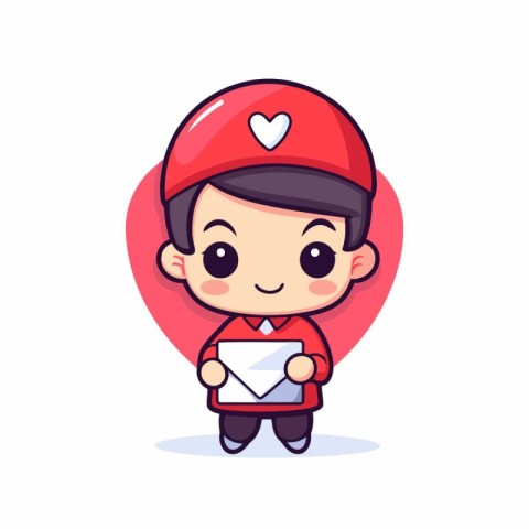 Cute boy holding letter. Cute cartoon character vector illustrat