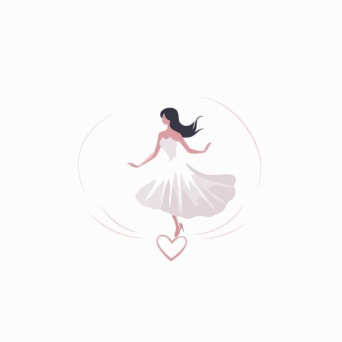 Beautiful girl in a white dress with a heart. Vector illustratio