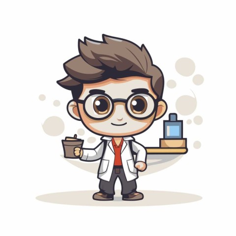 Coffee Shop Boy Character - Cute Cartoon Vector Illustration